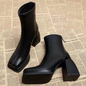 Bottines Mi-Mollet | Cuir Synthétique | Plateforme Confortable | Sorties Urbaines