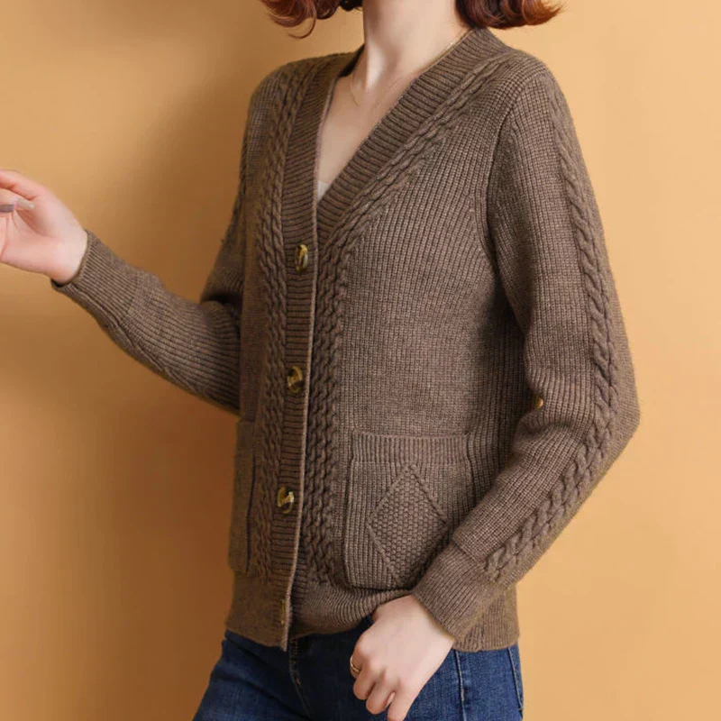 Cardigan Tricoté Torsades Femme - Chaleur Raffinée Naturelle – Image 6