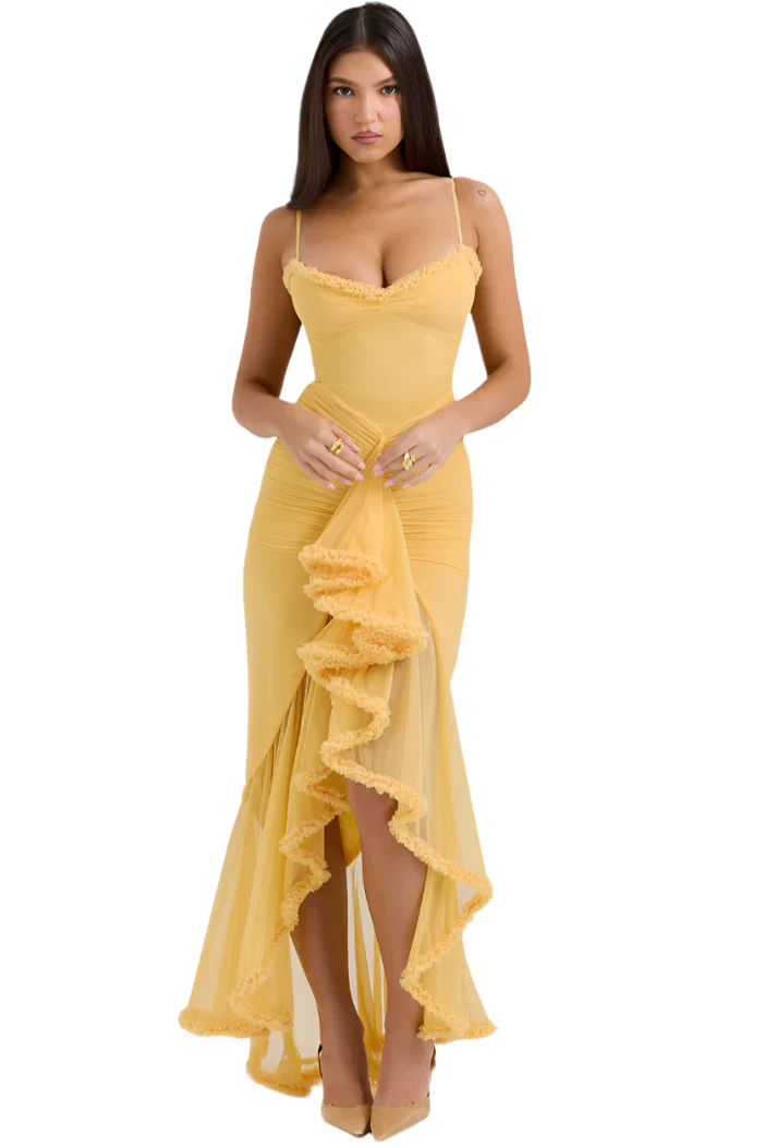 Robe Longue Femme Élegante à Volants | Style Glamour & Moderne