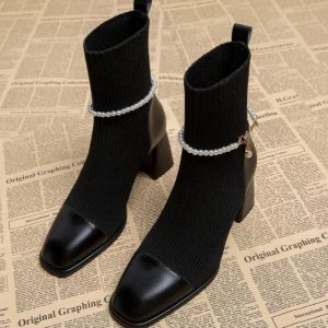 Bottines Élégantes | Bracelet Perlé et Talon Bloc | Idéales pour un look chic et féminin