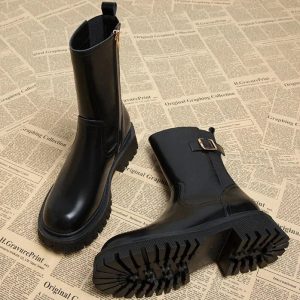 Bottines Mi-Mollet | Cuir Synthétique | Semelle Antidérapante