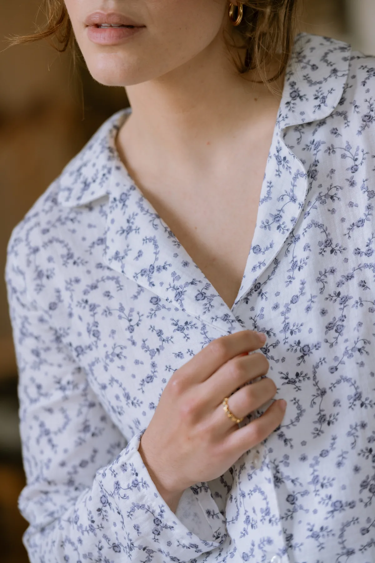 Chemise de pyjama femme en gaze de coton bio Bleuet