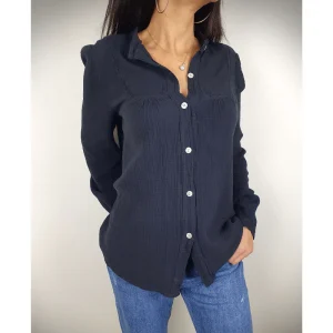 Blouse Femme Simona Texturée Boutonnée Manches Longues Élégante