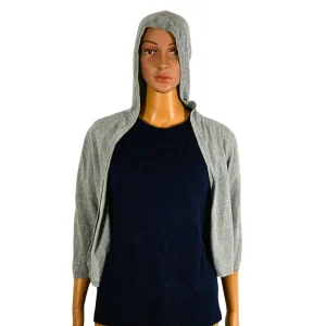Sweat crop top à capuche pour femme gris manches 3/4