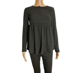 Top nervuré à manches longues et ourlet à basque  Shein