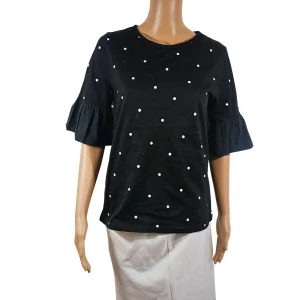 Top Noir Manches Courtes Serti de Perles