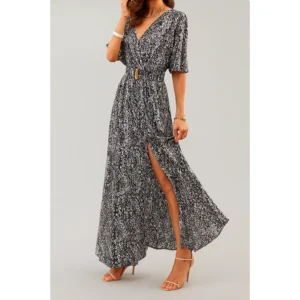 Robe de Soirée Maxi Femme | Décolleté V, Taille Froncée | Élégance Cérémonie