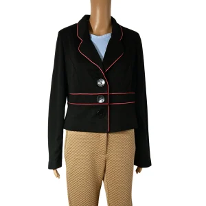Veste blazer noire pour femme avec passepoil rouge