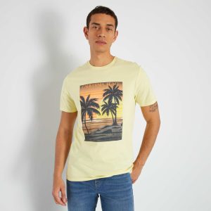 T-shirt en jersey avec imprimé Jaune