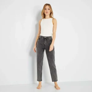 Jean mom à taille très haute - L30 Gris