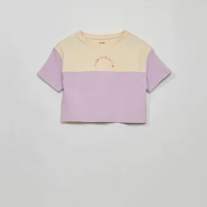 Tee-shirt crop top imprimé Beige/violet