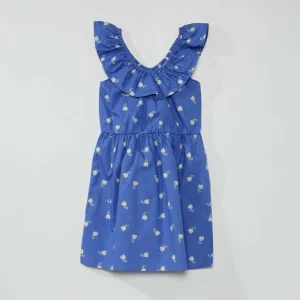 Robe imprimée col bardot Bleu