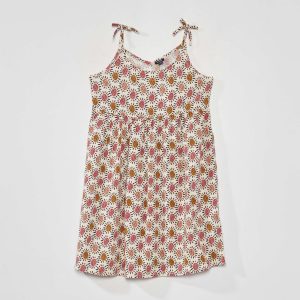 Robe fluide avec imprimé Ecru/rose