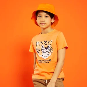 T-shirt en jersey avec imprimé en relief Orange
