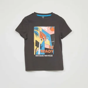 T-shirt en jersey avec imprimé en relief Noir 'basket'