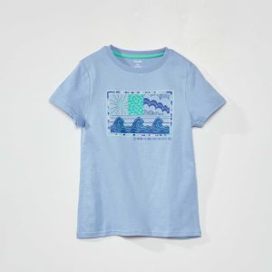 T-shirt en jersey avec imprimé Bleu 'vague'