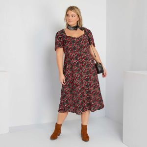 Robe longue en maile crêpée Noir