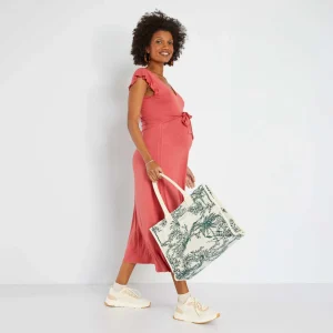 Robe grossesse longue encolure cache-cœur Rouge brique