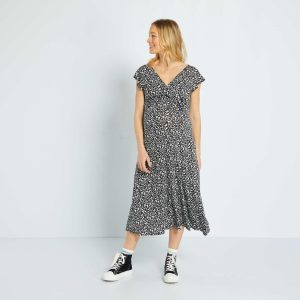 Robe grossesse longue encolure cache-cœur Noir