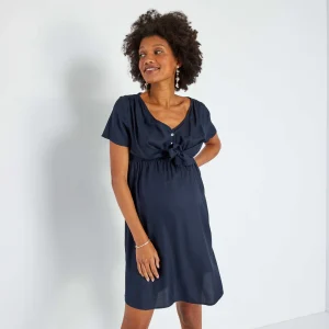 Robe grossesse courte encolure V bleu marine