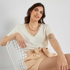 T-shirt fluide encolure V Blanc