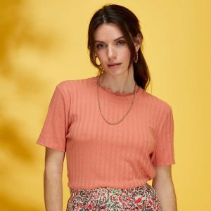 T-shirt uni avec col brodé Orange