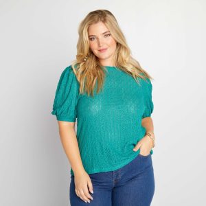 T-shirt en dentelle à col rond VERT