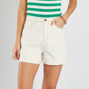 Short en jean taille haute Blanc