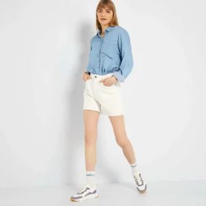 Short en jean taille haute Blanc