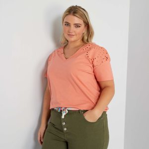 Tee-shirt avec broderies ajourées Orange