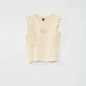 Tee-shirt sans manches côtelée Beige