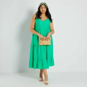Robe longue satinée à étages VERT