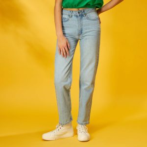 Pantalon denim straight Bleu