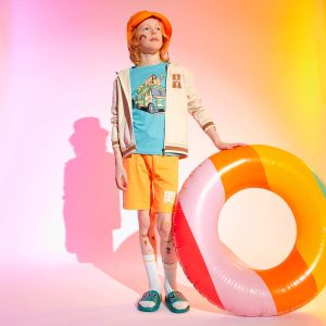 Bermuda en molleton inscription 'surf' Orange