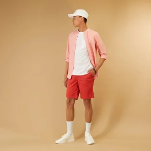 Bermuda uni à taille élastiquée rouge framboise