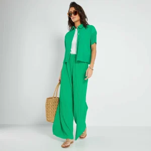 Pantalon large plissé Vert