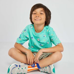 Tee-shirt mouliné avec imprimé 'plage' Vert