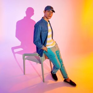 Chino slim uni en coton et en lin Bleu