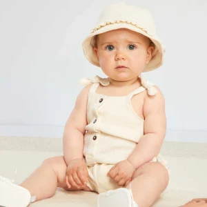 Ensemble salopette + bob en nid d'abeille - 2 pièces Ecru