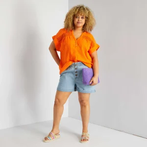 Short en denim taille haute Bleu