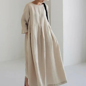 Robe Longue en Lin - Minimaliste Élégant Confort Naturel Léger
