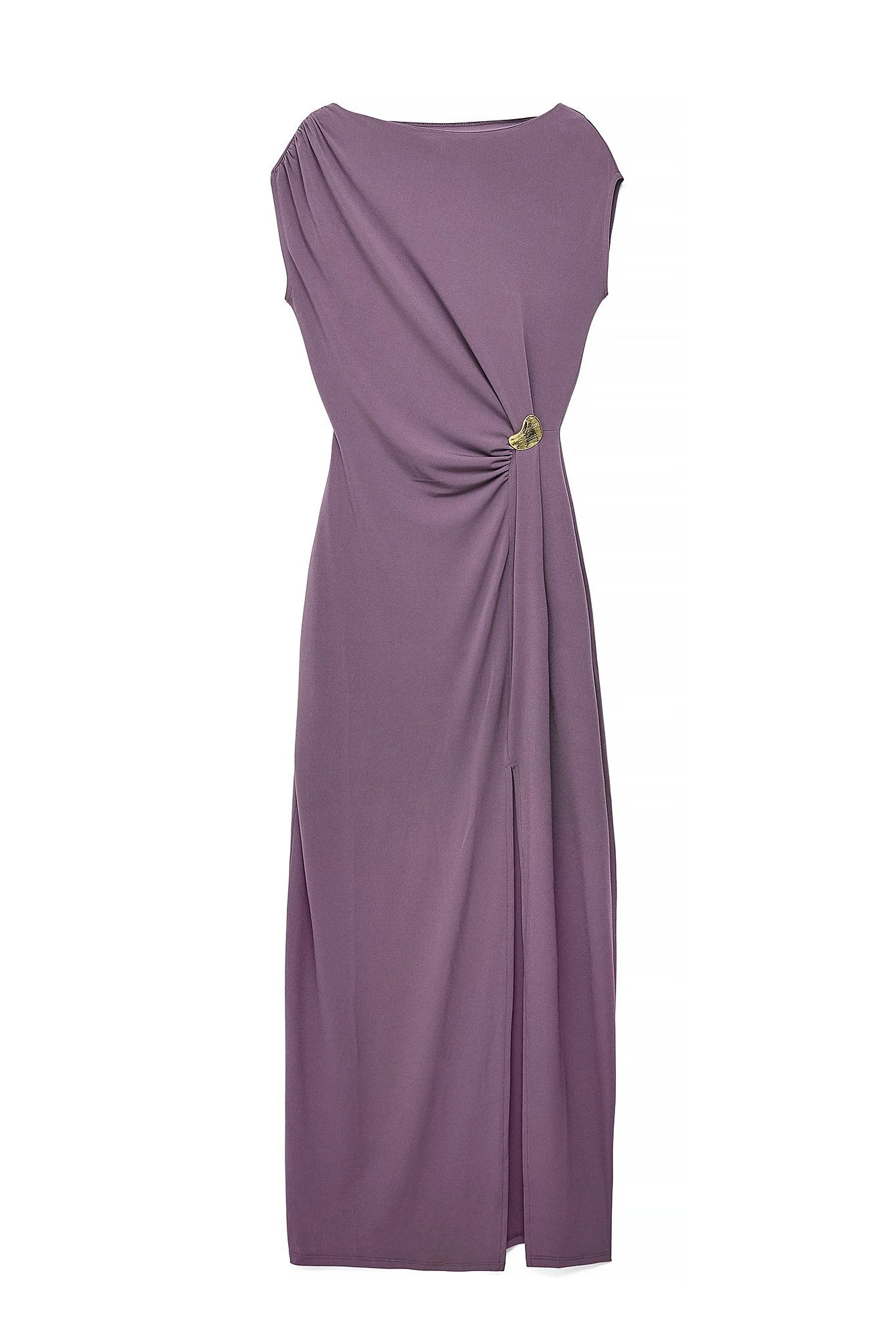 Robe Longue Femme Drapée Élégante | Anneau Décoratif, Fente Frontale | Chic de Soirée Moderne