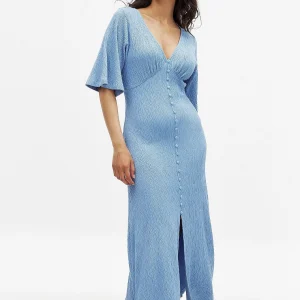 Robe Maxi Femme Fluide | Manches Courtes, Boutons Devant | Décolleté en V Élégant
