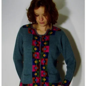 Cardigan en 100% laine d’alpaga, couleur bleu