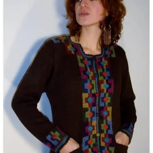 Cardigan en 100% laine d’alpaga, couleur chocolat