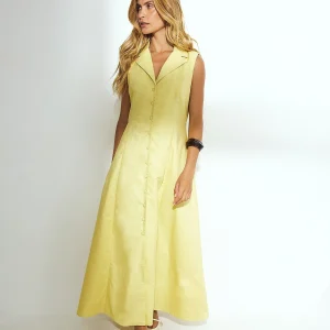 Robe Longue Femme Boutonnée | Sans Manches, Col Revers | Élégance Moderne d’Été