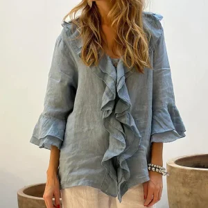 Chemisier Lin Femme Léger - Volants Élégants - Confort Été