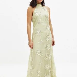 Robe Longue Fluide Halterneck | Dos Nu Élégan| Fermeture Boutons Côté