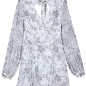 Robe Courte Femme Fluide Brodée | Manches Ballon, Décolleté V | Dos Ouvert Élégant