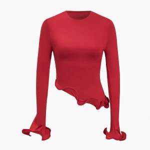 Top Volants Ondulés | Maille Stretch | Coupe Ajustée | Idéal pour soirées élégantes